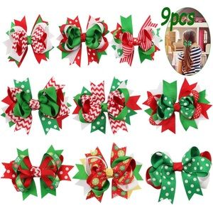 Christmas Hair Clips, 9pcs Hair Bows Hairpins